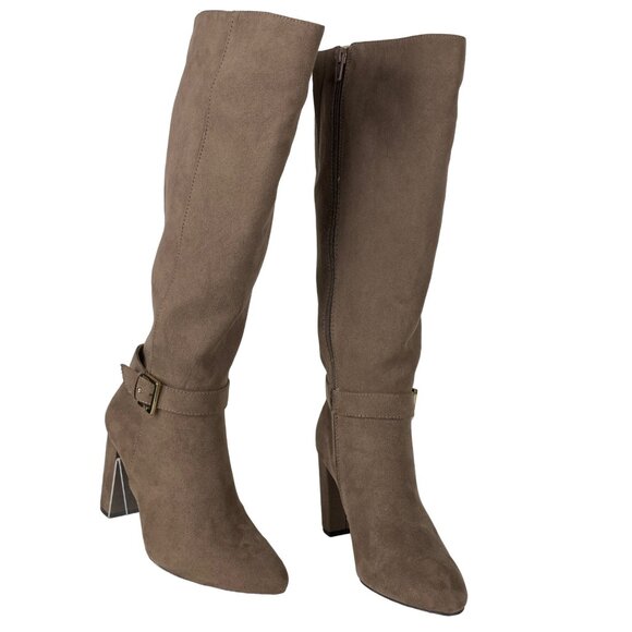 Jones New York 5.5 Kalee Camel Heeled Knee High Zipper Boots Buckle Accents - Picture 1 of 16